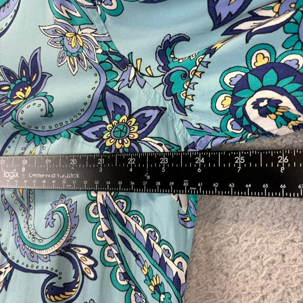 Talbots Blouse XL Blue Paisley Boho Preppy Floral Whimsical Colorful Roll Tab - Picture 7 of 10
